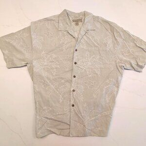Jamaica Jaxx 100% Silk Sz XL Palm Trees Men's Beige Button Up Casual Hawaiian